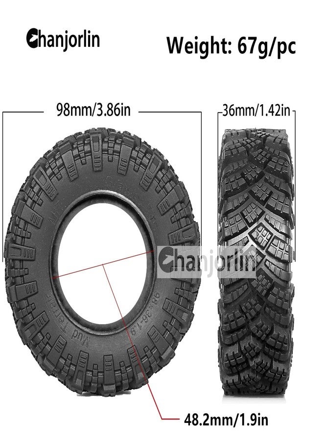 Chanjorlin 1.9 RC Tires OD 98mm 1/10 Rubber All Terrain Mud Crawler Tyres with Foam for 1:10 Rock Crawler Car Axial SCX10 SCX10 III AXI03007 D90 TF2 MST Tamiya RR10 Beadlock Wheels Hubs 4PCS - Image 2